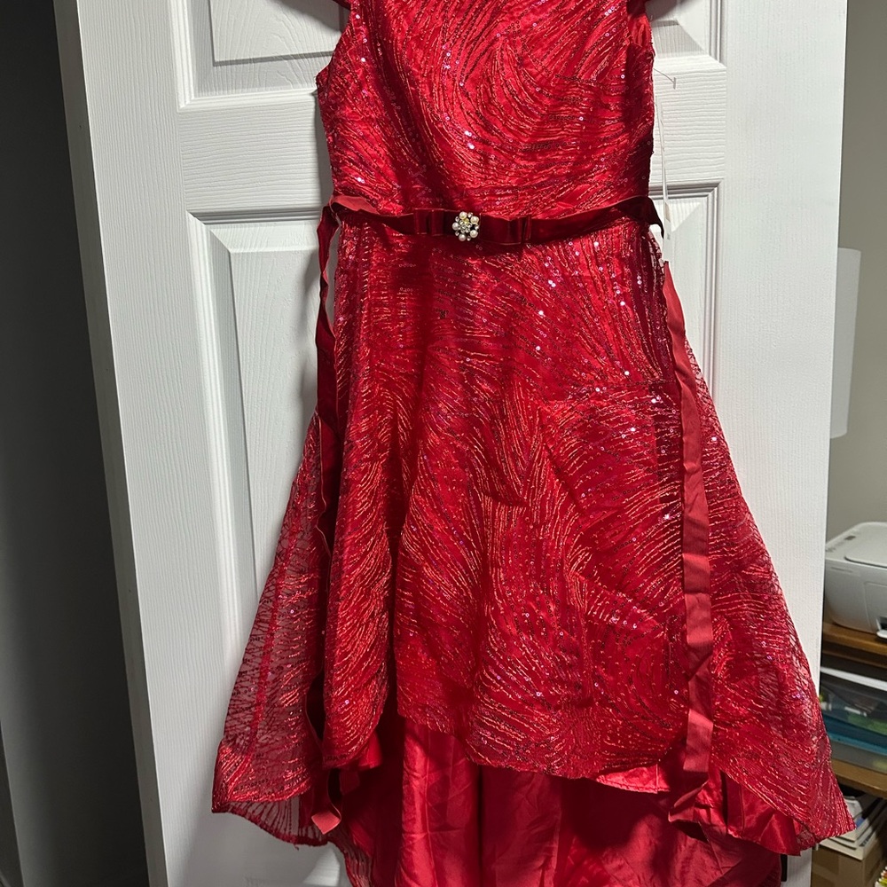 Elegant Red Sequin Kids Dress High/Low style sz 12